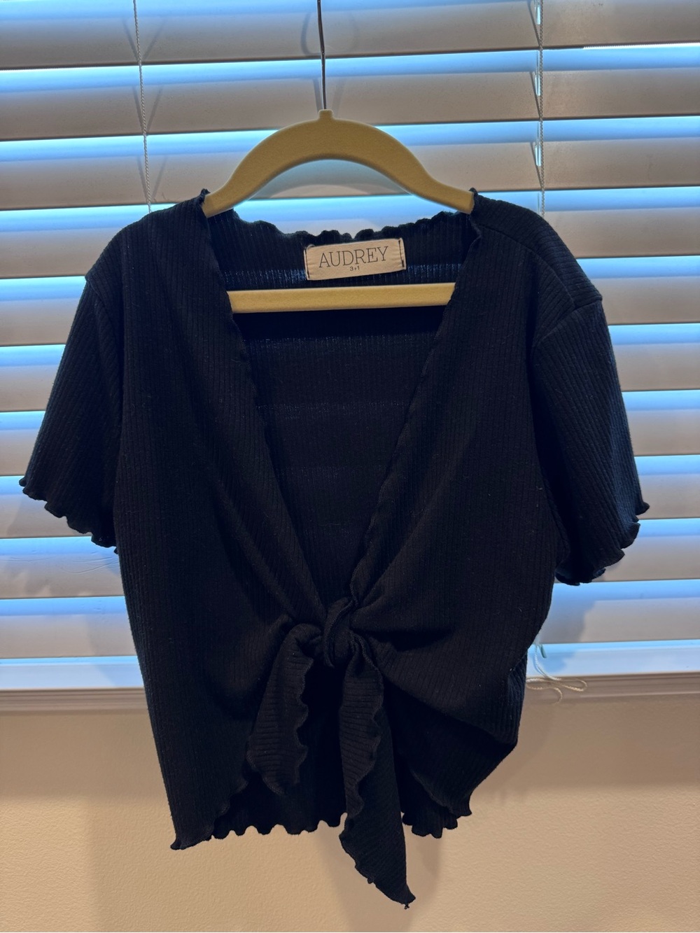 Audrey Black Ribbed Tie-Front Crop Top